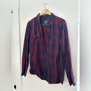 Faded Glory Red & Navy Plaid Flannel Button-Down Shirt